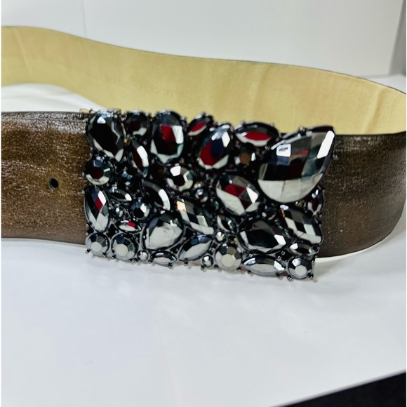 Blackstone Leather Belt Silver Black Gemstone Buckle SZ LARGE NEW! - Picture 3 of 12